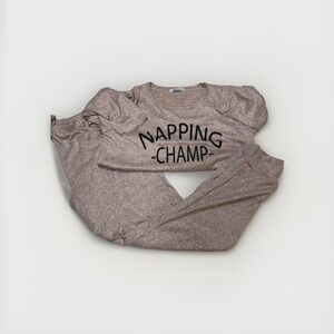 Joan Vass 2 Pc Long Pant And Sleeve Sleepwear Set Medium Pink/Gray